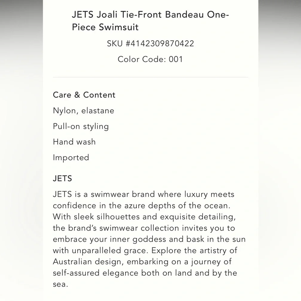 NWT Anthropologie-JETS Australia Joali Tie Front Bandeau One Piece Swims… - Picture 16 of 16
